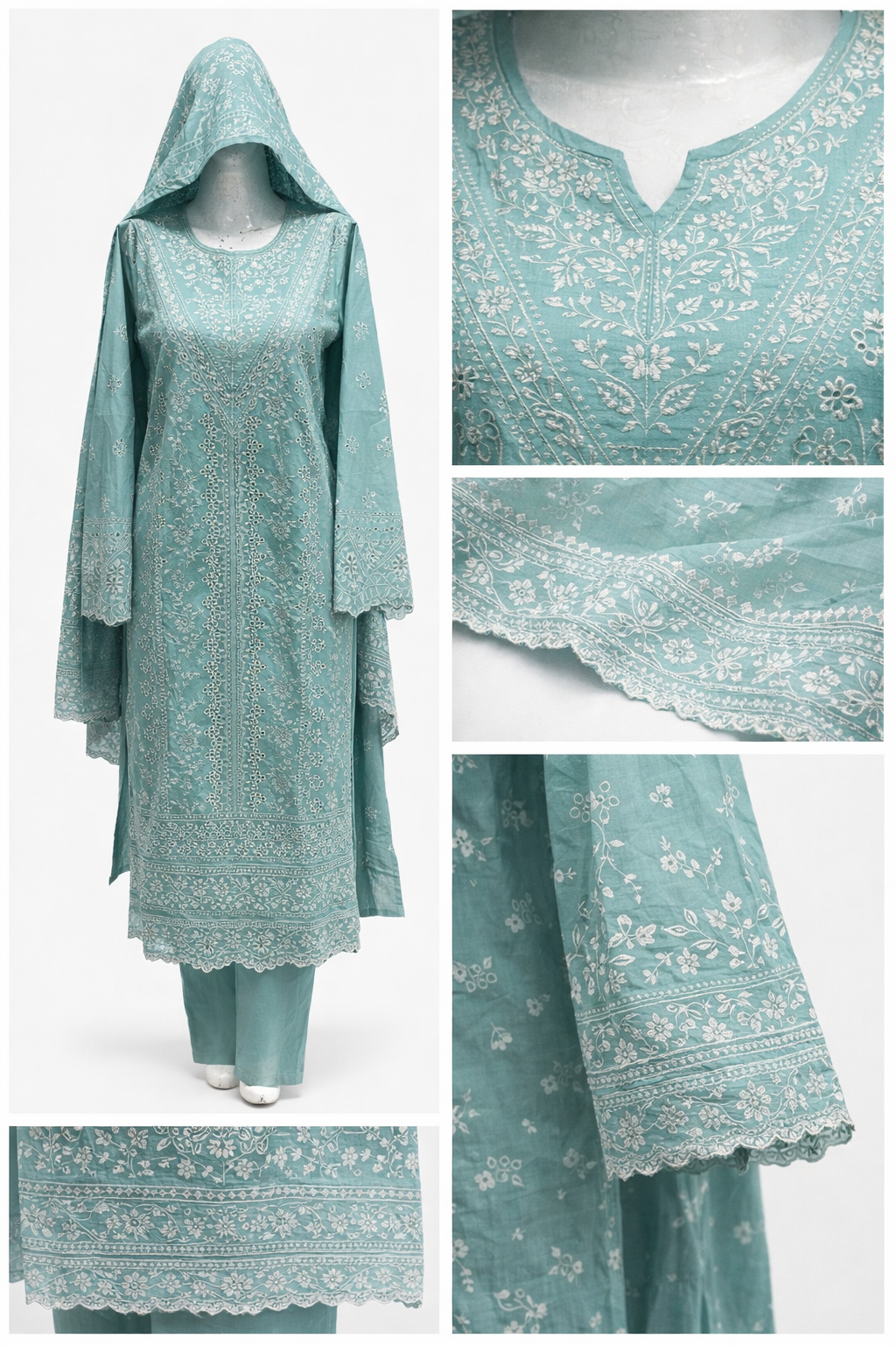 Teal Chicken Kari Khaddar 3-Piece Embroidered Suit