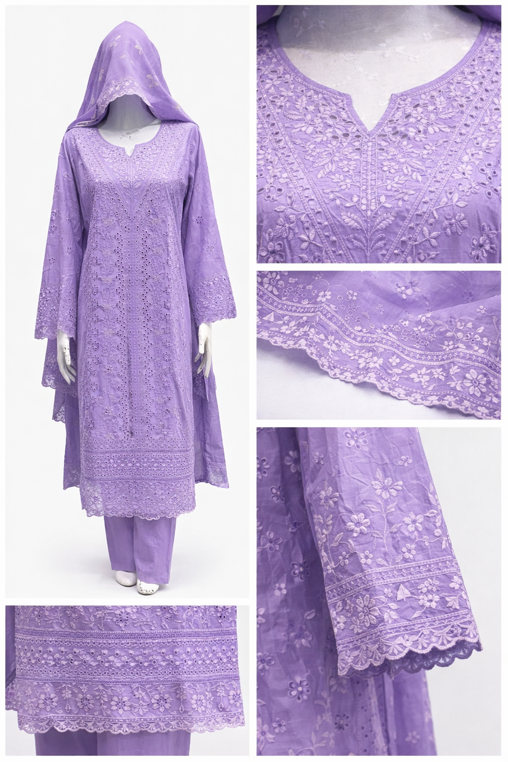 Lavender Chicken Kari Khaddar 3-Piece Embroidered Suit