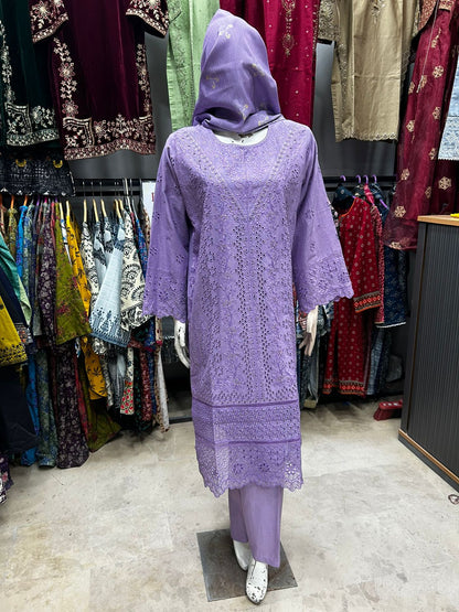 Lavender Chicken Kari Khaddar 3-Piece Embroidered Suit